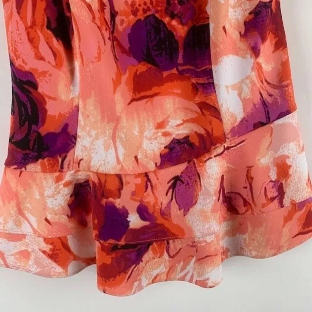 Worthington Size Petite Small Top Orange Sleeveless Round Neck Ruffle Bottom